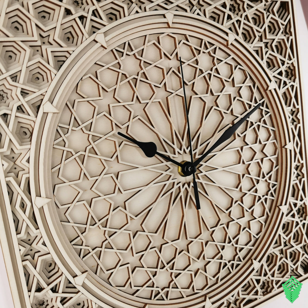 Geometric Pattered Clock in Natral Finish