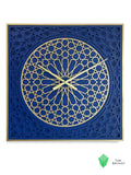 Geometric Pattered Clock in Dark Navy Blue and Gold