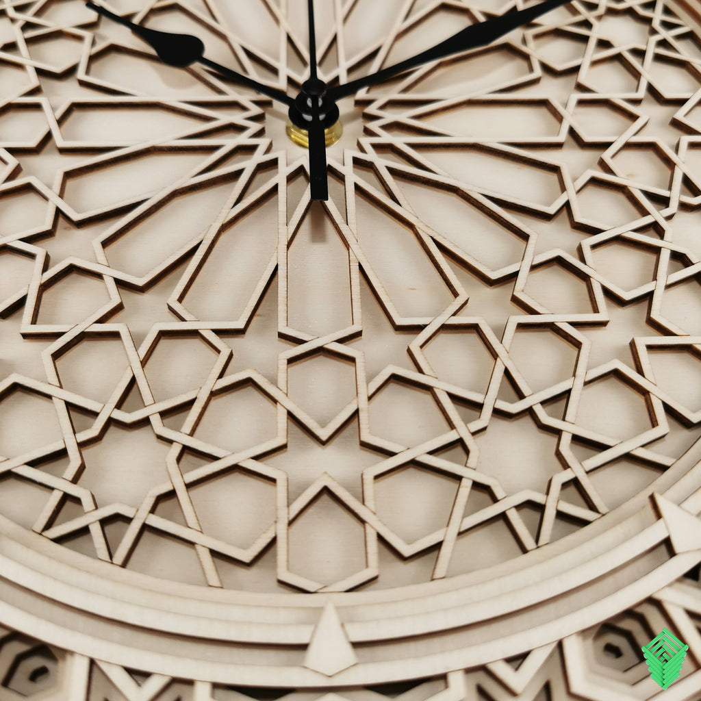 Geometric Pattered Clock in Natral Finish