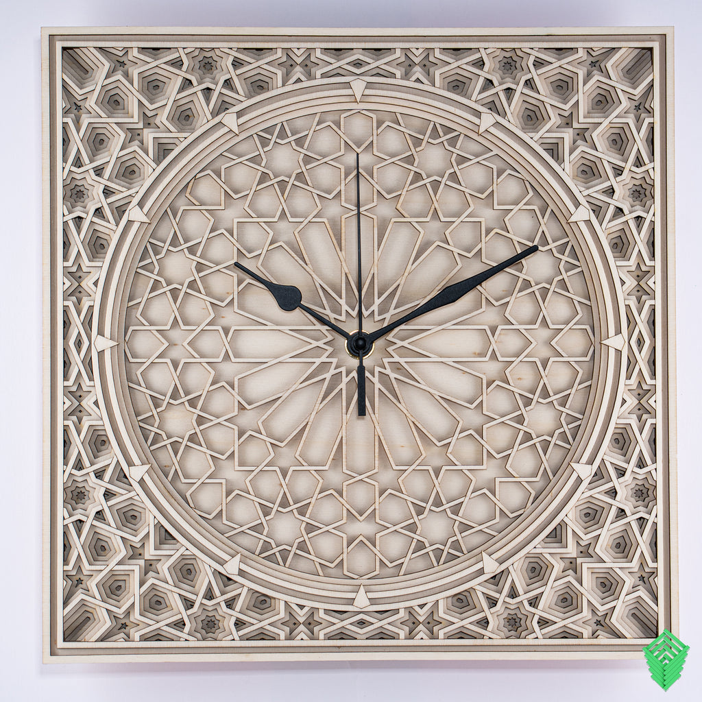 Geometric Pattered Clock in Natral Finish