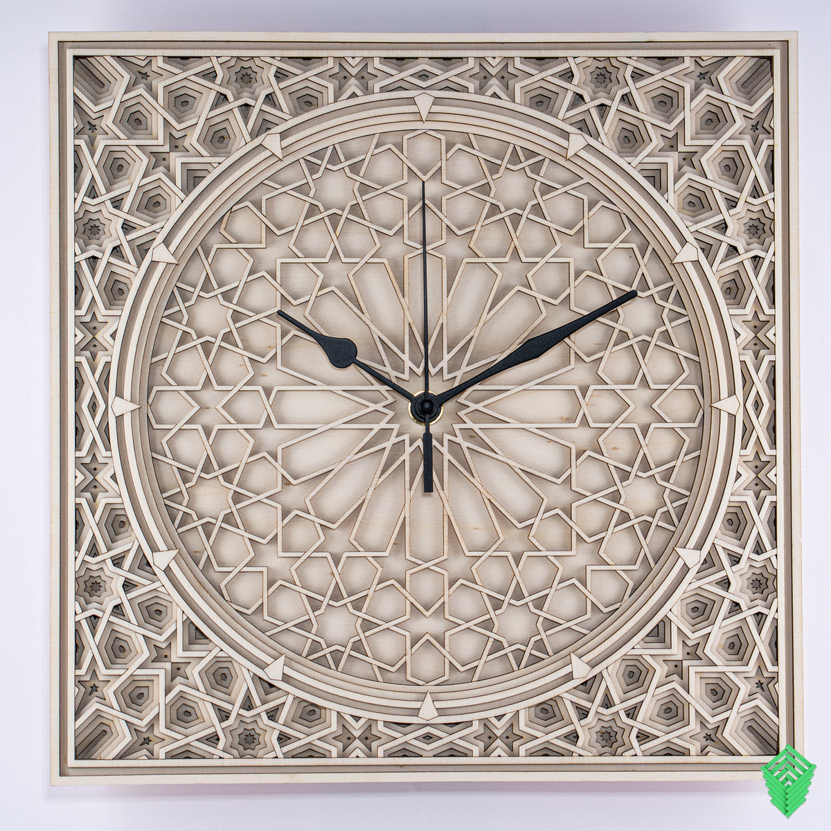 Geometric Pattered Clock in Natral Finish