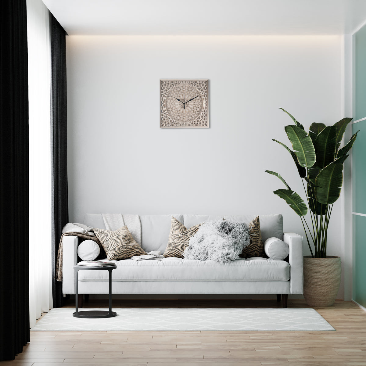 Geometric Pattered Clock in Natral Finish